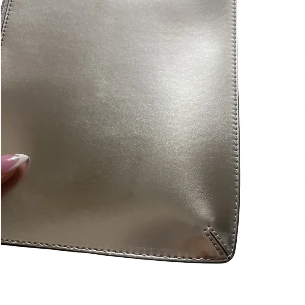 Tory Burch Metallic Silver Block-T Pouch / Wristlet